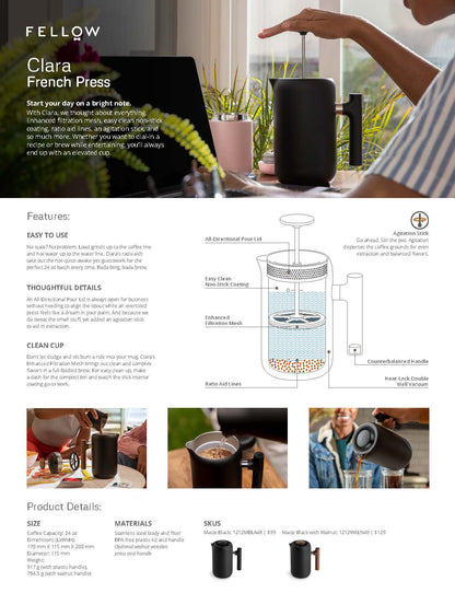 French Press Clara Valnötshandtag - Fellow